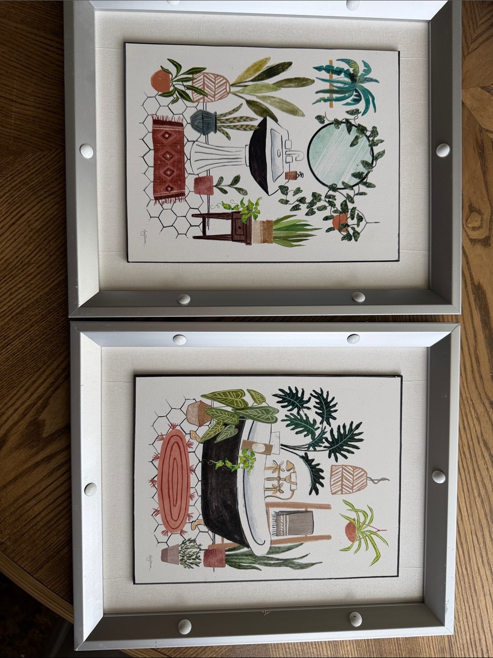 Set of 2 Botanical Wall Art Prints in Green and Coral